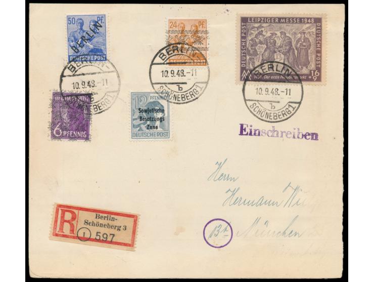 Leipziger Herbstmesse 1948  16 Pf. als seltene  West-Berlin-Verwendung  in Mischfrankatur mit SBZ-Maschinenaufdruck, Bizone 6