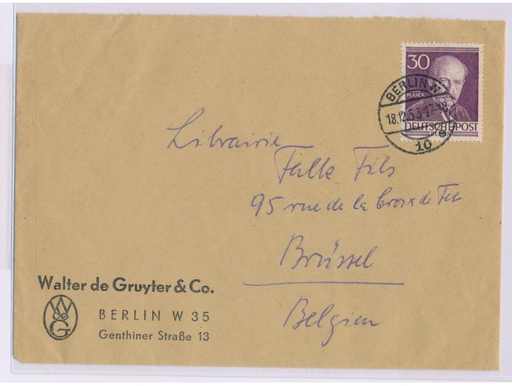 Einzelfrankatur 3 0 Pf. "Männer der Geschichte Berlins"  auf Auslandsbrief nach Brüssel, Stempel Berlin W 10 18.12.53, portor