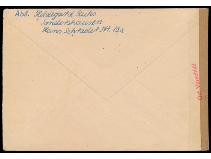 Brief mit DDR-Sondermarke 20 Pf. von Sondershausen 26.10.54 nach Berlin-Siemensstadt, links neutraler brauner Verschluss, rüc