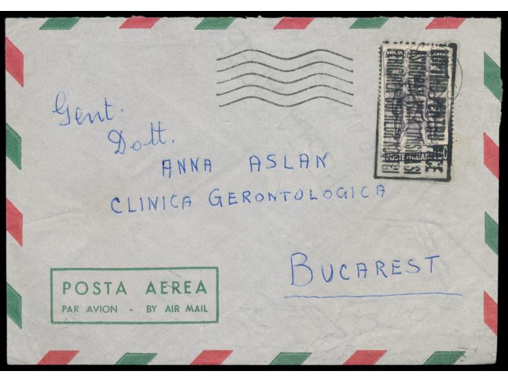 Italien-Sondermarke &nbsp;zum &nbsp;Weltflüchtlingsjahr 1960 &nbsp;60 L. auf Luftpostbrief nach Bukarest, Maschinenstempel An