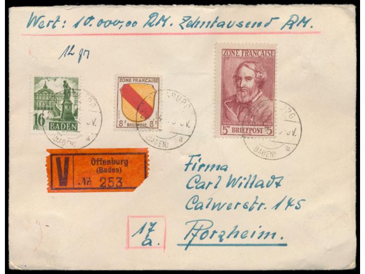 5 Mark &quot;Heinrich Heine &quot; in Mischfrankatur mit 8 Pf. Wappen und Baden 16 Pf. auf &nbsp;Wertbrief, &nbsp;Wertangabe 