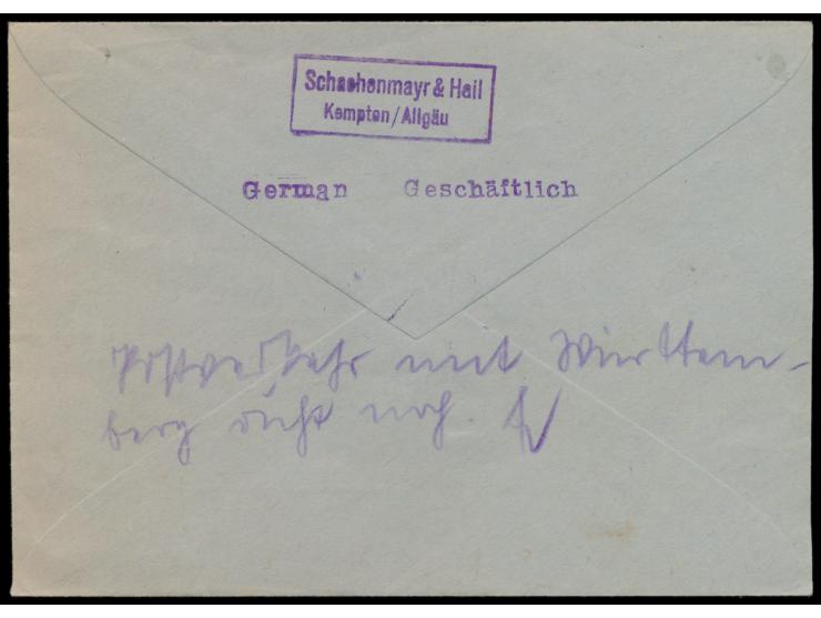 Firmenbrief mit rotem Ovalstempel  Kempten (Allgäu) 2 Gebühr bezahlt  3.10.45 (Amerikanische Zone) nach Wangen im Allgäu, han