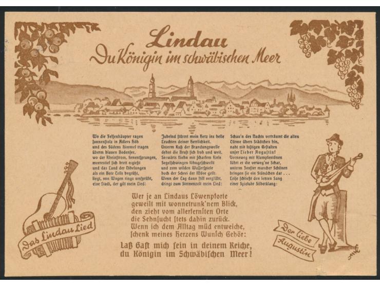 12 Pf. Schiller mit Sonderstempel Ausstellung 100 Jahre Bayer. Briefmarke Lindau (B) 19.9.48 auf Sonderkarte der Lindauer Her