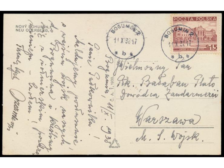 Besetzung des Teschener Gebietes,  15 gr. auf  tschechischer Ansichtskarte Nowy Bohumin / Neu Oderberg (Bahnhof mit Straßenba