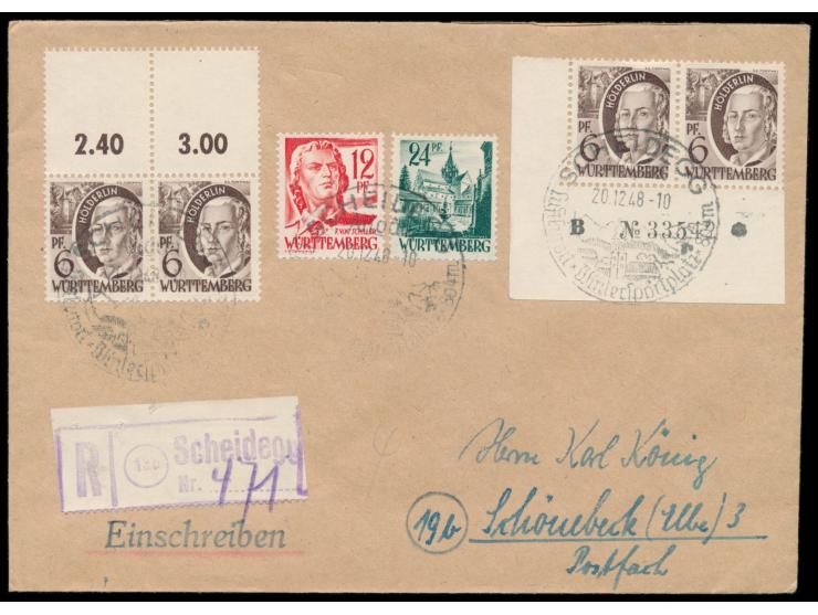 6 Pf. im waagerechtem Oberrandpaar mit gezähntem Feld in Markengröße und im waagerechten Eckrandpaar links unten mit Bogen-Nr