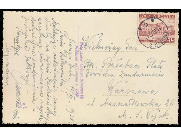 Besetzung des Teschener Gebietes,  15 gr. auf Foto-Ansichtskarte vom Einzug der Polnischen Armee in Cieszyn, neuer polnischer