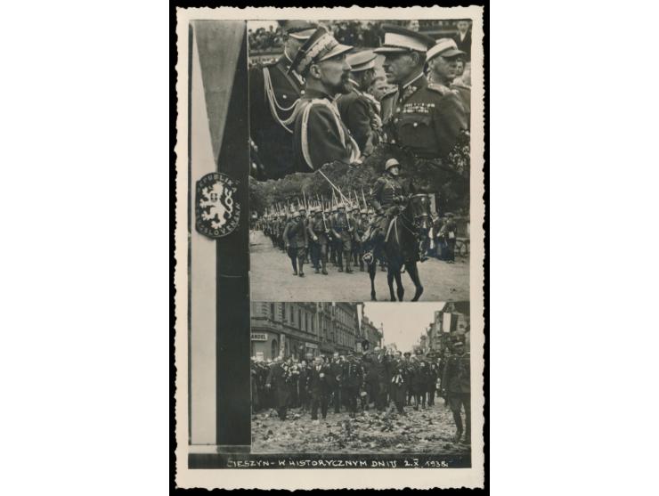 Besetzung des Teschener Gebietes,  15 gr. auf Foto-Ansichtskarte vom Einzug der Polnischen Armee in Cieszyn, neuer polnischer