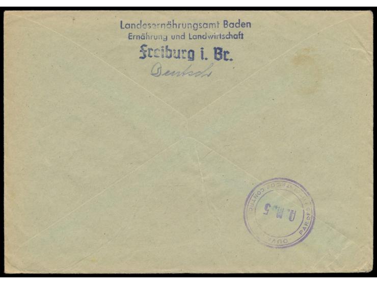 Zensurstelle Freiburg,  unverschlossener Behördenbrief mit rotem Stempel  Freiburg (Breisgau) 6 Bezahlt  27.8.45 nach Villing