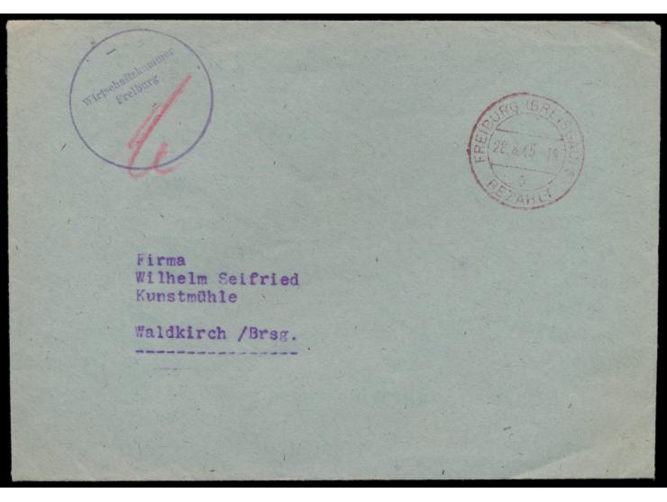 Zensurstelle Freiburg, &nbsp;unverschlossener Behördenbrief mit rotem Stempel &nbsp;Freiburg (Breisgau) 6 Bezahlt &nbsp;28.8.