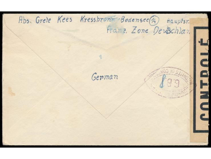 Zensurstelle Lindau,  Auslandsbrief mit Allgemeine Ausgabe 2 x 5 Pf. und 3 x 24 Pf. nach Österreich, Stempel Kressbronn (Bode