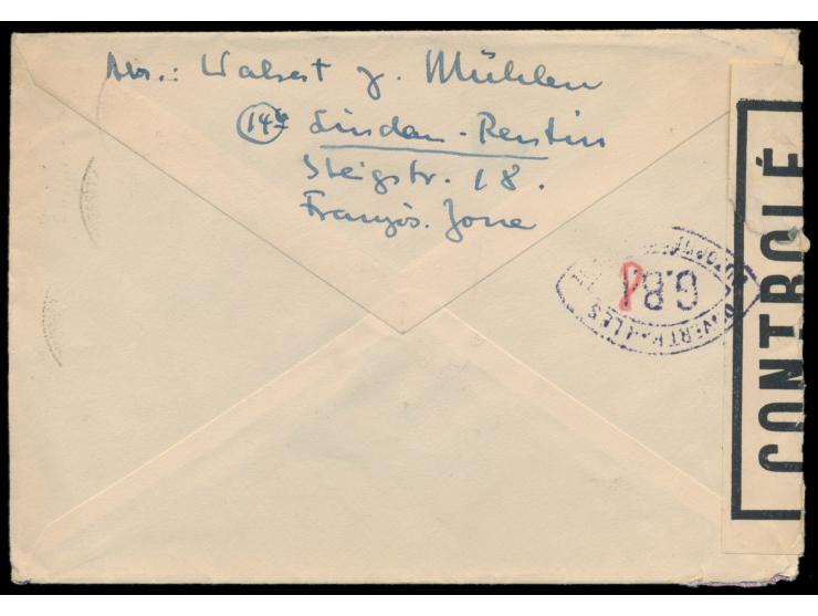 Zensurstelle Lindau,  Auslandsbrief mit Mischfrankatur Allgemeine Ausgabe 75 Pf. nach Frankreich, Stempel Lindau (Bodensee) 1