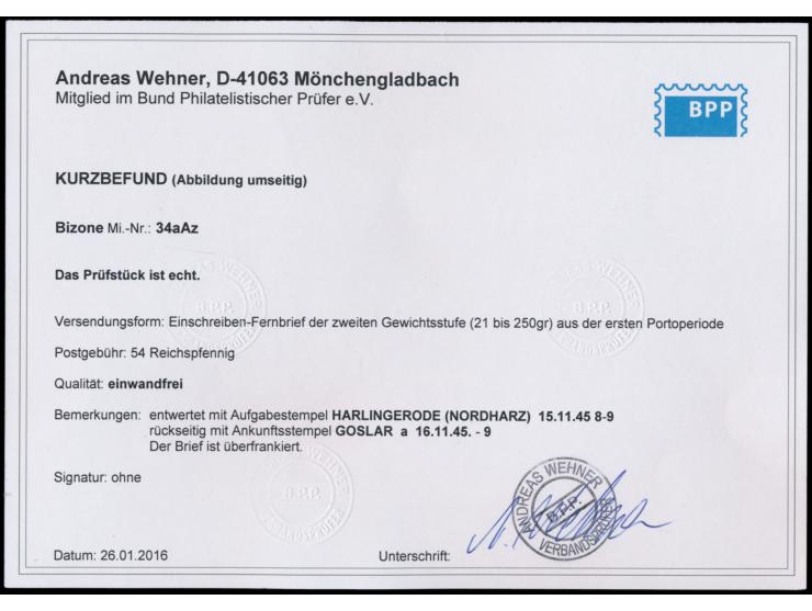 Einzelfrankatur  80 Pf.,  gezähnt L 11,  mit Eckrand  rechts oben auf überfrankiertem Einschreibbrief 2. Gewicht, Gitterstemp