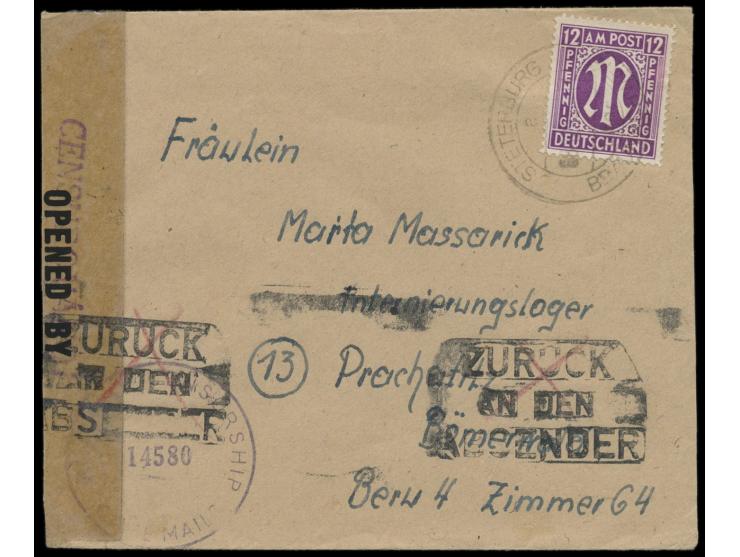 12 Pfg. AM-Post auf Brief Steterburg bei Braunschweig 8.12.45 in das  Internierungslager Prachatitz  (Prachatice) im ehemalig