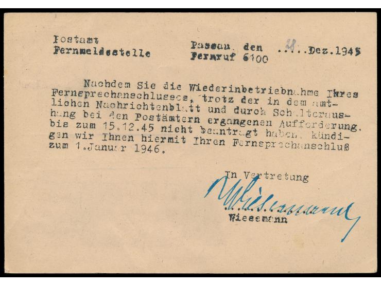 Hitler-Ganzsache mit unkenntlich gemachtem Wertstempel und Propagandatext als Formblatt des &nbsp;Postamt Passau / Fernmeldes
