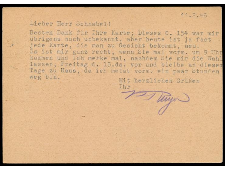 Ganzsache 5 Pf.  ohne Zusatzfrankatur  als portorichtige Ortsverwendung mit Stempel  München 8  12.2.46, Absender ist der bek