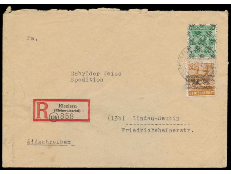 Kleinwalsertal:  24 Pf. Band- und 84 Pf. Netzaufdruck auf  Einschreibbrief  2. Gewicht mit Stempel  Riezlern (Kleinwalsertal)