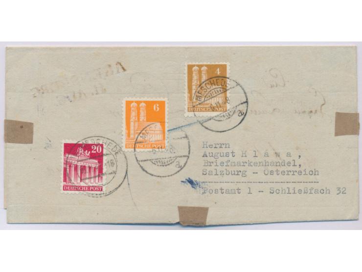 4, 6 und 20 Pfg. auf Auslandsbrief mit Stempel Meschede 6.11.48 nach Salzburg unter Verwendung einer gewendeten &nbsp;Vorphil