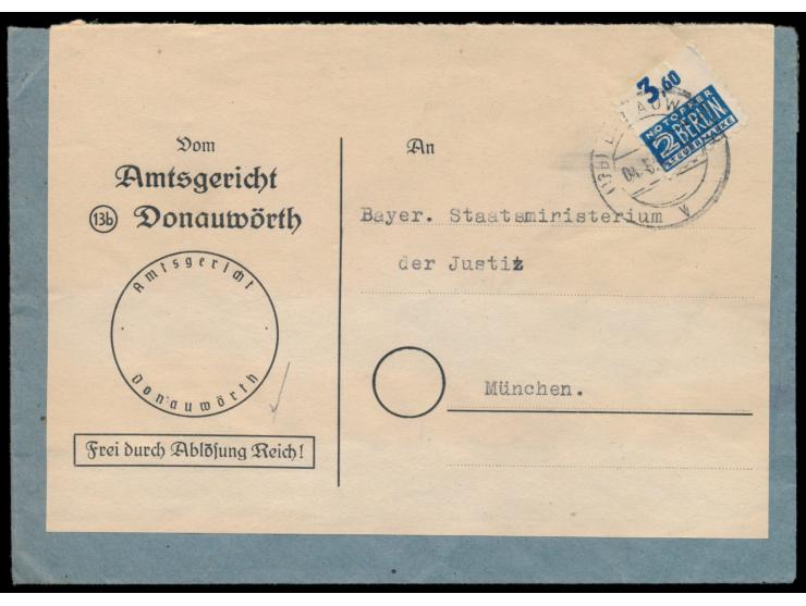 Postmeisterzähnung Donauwörth L 9 1/2:  Notopfermarke mit  Wasserzeichen Wellenlinien  und  ungezähntem Oberrand  auf Dienstb