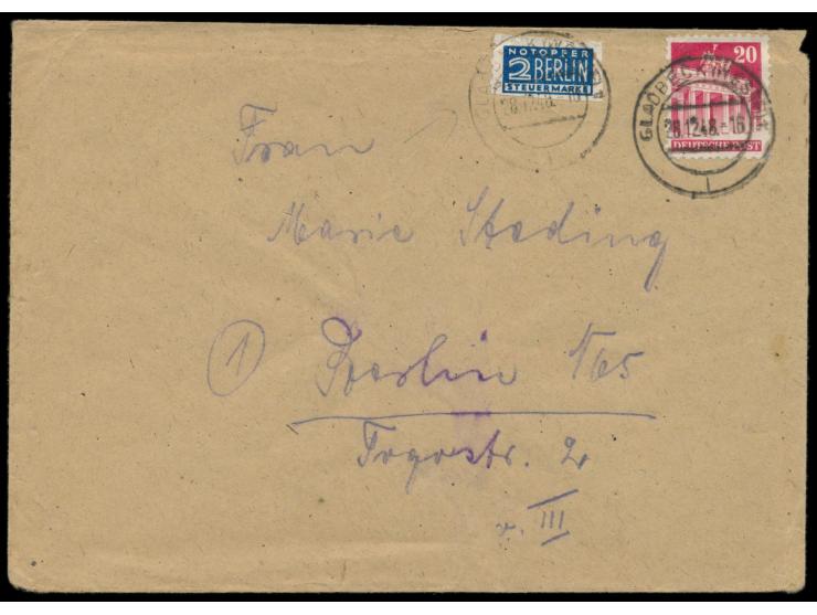 Gladbeck (Westf),  Notopfermarke mit  Durchstich  auf Brief mit privatem Absender, Frankatur 20 Pf. Bauten, Stempel Gladbeck 