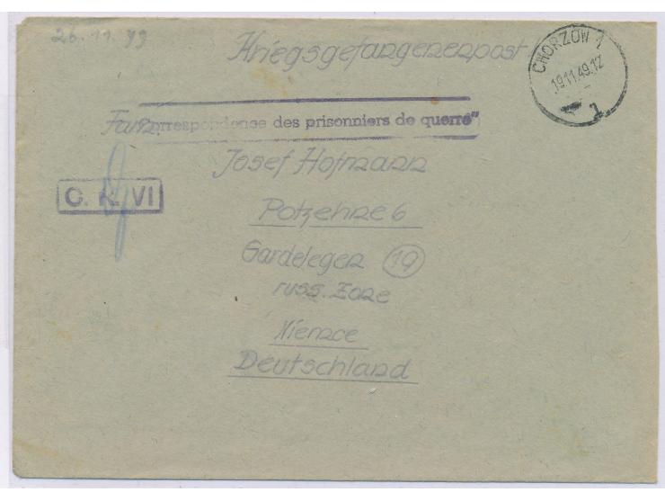 Brief aus dem polnischen  Kriegsgefangenenlager Chorzow  (Königshütte, Oberschlesien) nach Gardelegen, Stempel Chorzow 1 19.1
