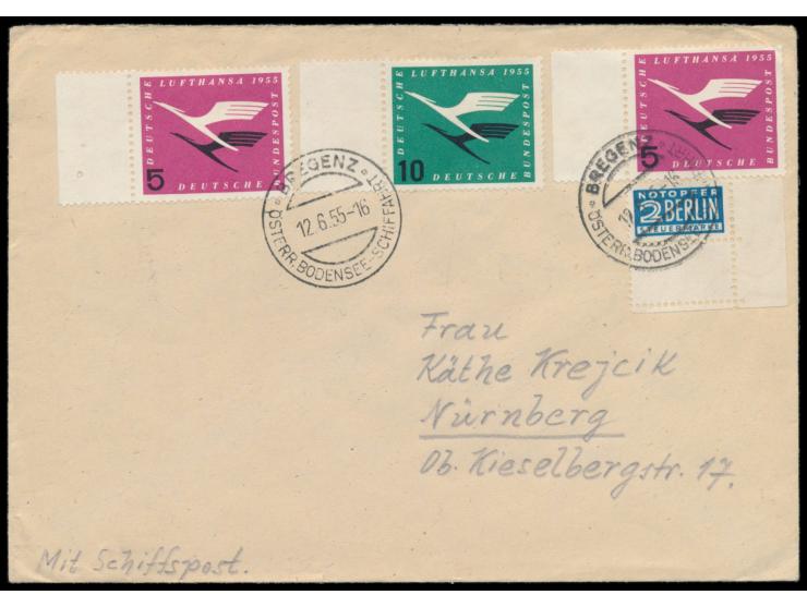 Brief aus Meersburg (Bodensee) mit BRD-Sondermarken-Frankatur und  Notopfermarke  Nr.8 X (Eckrand rechts unten) nach Nürnberg