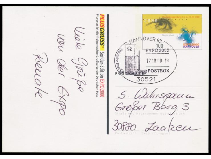 seltene Ganzsache  Hannover Weltausstellung,  Sonderstempel Hannover 12.10.90, Bedarf mit Grußtext nach Laatzen
Stichwort: We