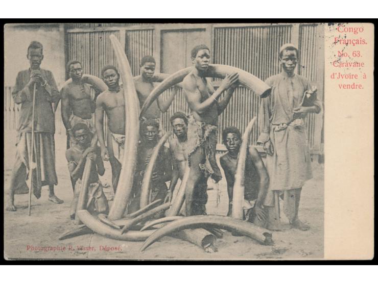 Congo,  25 C. "Provisorio" auf Ansichtskarte "Congo Francais" nach Hamburg, Stempel  Landana  17.3.1904, Ankunftsstempel 8.4.