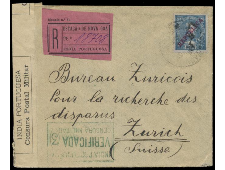 Portugiesisch-Indien,  Einzelfrankatur 4 T. auf Einschreibbrief mit Stempel  Nova Goa  Sep. 16 in die Schweiz, R-Zettel Nova 