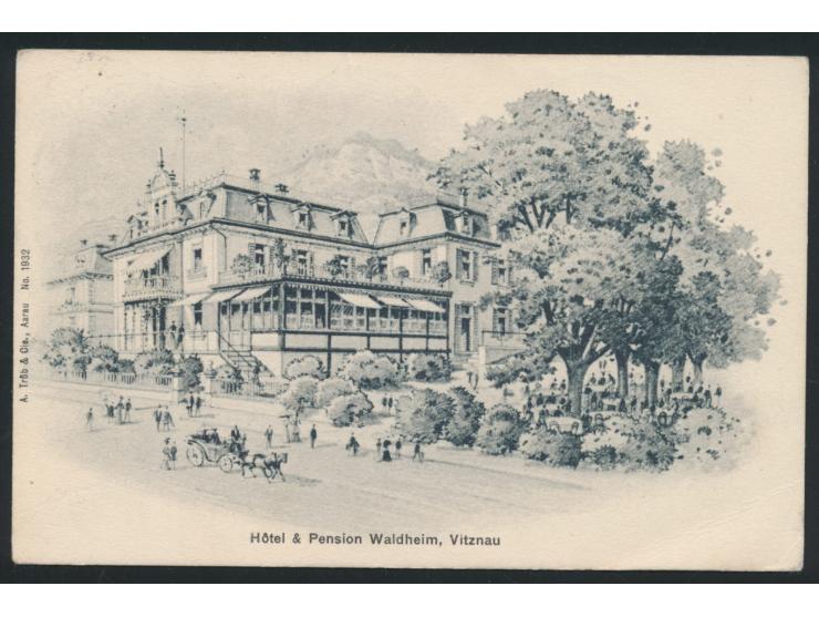 waagerechter Fünferstreifen Tellknabe 2 ct. &nbsp;&nbsp;im &nbsp;Rahnen auf Ansichtskarte Hotel Vitznau, Stempel Luzern &nbsp