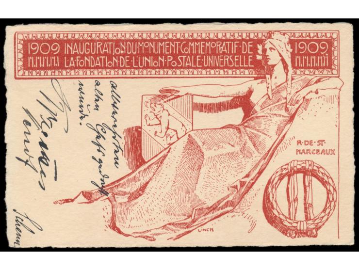 Einweihung des Weltpostdenkmals in Bern:  Ganzsache 10 Rp. auf  Büttenpapier  (Auflage 2000 Stück), Stempel  Bern  5.10.09, 2