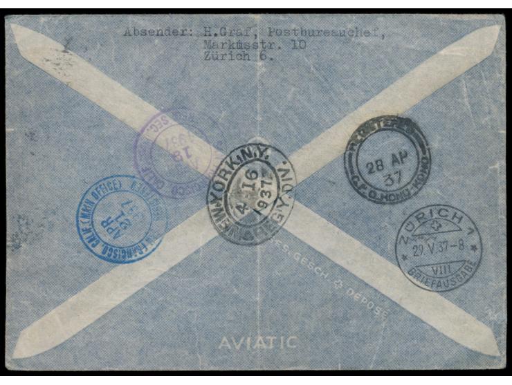 Schweiz-Zuleitung  zum  PAA-Erstflug San Francisco - Hongkong  (FAM 14): Einschreibbrief mit Flugpost-Marken-Frankatur 1,90 F