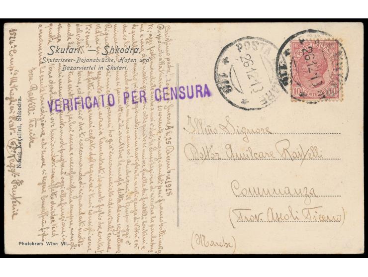 Italienische Besetzung,  Italien 10 C. Leoni mit Stempel  Posta Militare 116  26.12.18 auf Ansichtskarte  Skutari / Shkodra  
