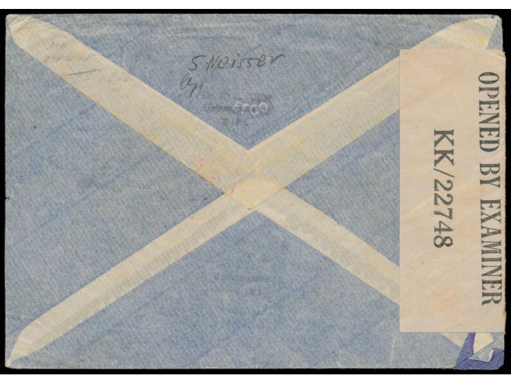 Luftpostbrief mit Stempel Biel (Bienne) 3 4.5.45 via London  nach Palästina,  Frankatur 30 Rp. und 1 Fr., Leitstempel über Ge