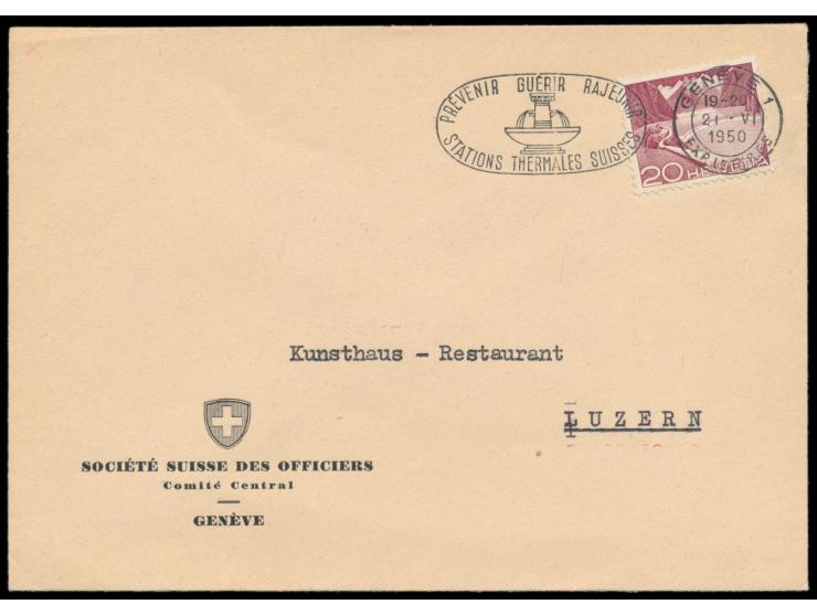 Freimarke 20 Ct.,  Zumstein Nr. 301   Michel Nr. 533  Type I , als Einzelfrankatur auf Bedarfsbrief Genf 21.4.50 nach Luzern,