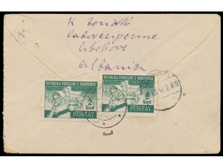 Volksrepublik,  Ausrufung der Volksrepublik 0,40 Fr. und 0,60 Fr. mit 2 x Balkan-Spiele 2 Q. auf Brief nach USA, weiterverwen