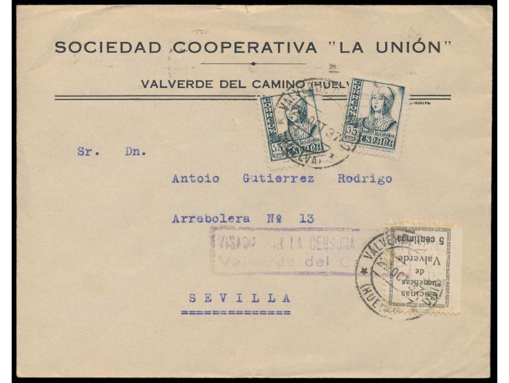 2 x 15 Cts. und lokale Spendenmarke &nbsp;&quot;Cocinas beneficas de Valverde 5 centimos&quot; &nbsp;(rechts ungezähnt vom Bo