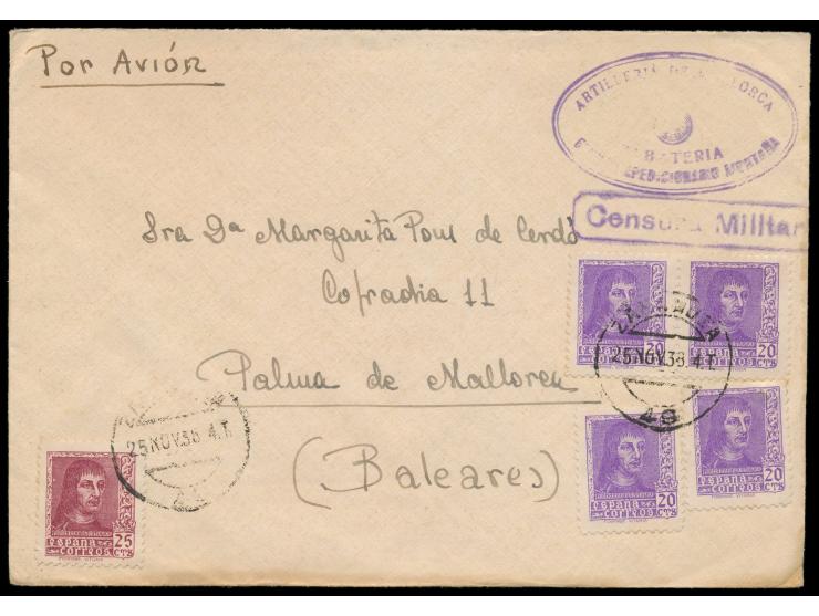 Brief mit rückseitigem Absendereindruck  "Regimento de Mallorca / Grupo Expedicionario Montana" , vorderseitig Dienstsiegel  