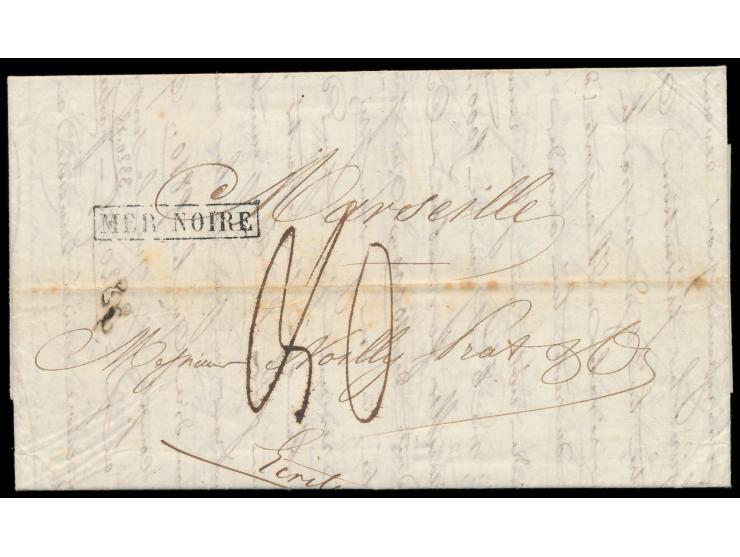 Krimkrieg 1854 - 1856,  taxierter Faltbrief aus  Kamiesch / Krim  vom 3.11.1855 nach Marseille, schwarzer R1  Mer Noire,  Dur