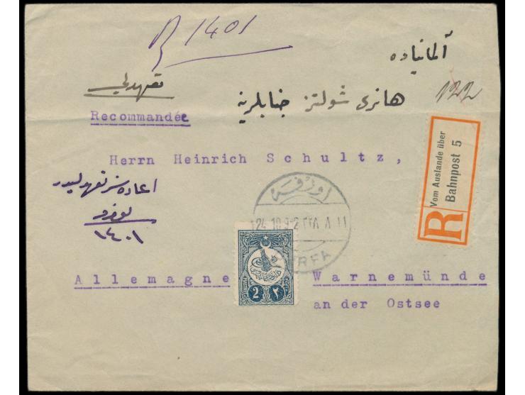 Einzelfrankatur 2 Pia. auf  Einschreibbrief  mit Stempel  Ourfa  24.10.12 nach Deutschland, handschriftlicher R-Vermerk und d