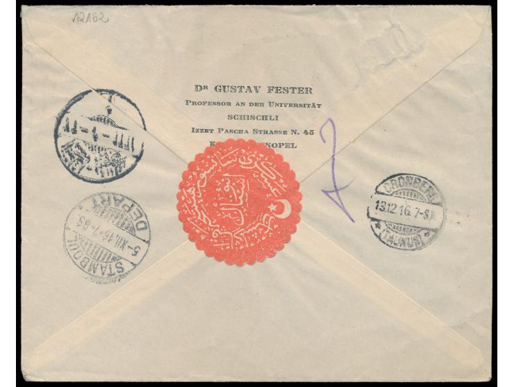 vier Marken mit Halbmond-Aufdruck und Jahreszahl 1331 auf  Einschreibbrief  nach Deutschland, Gesamtfrankatur 2 Pia. für den 