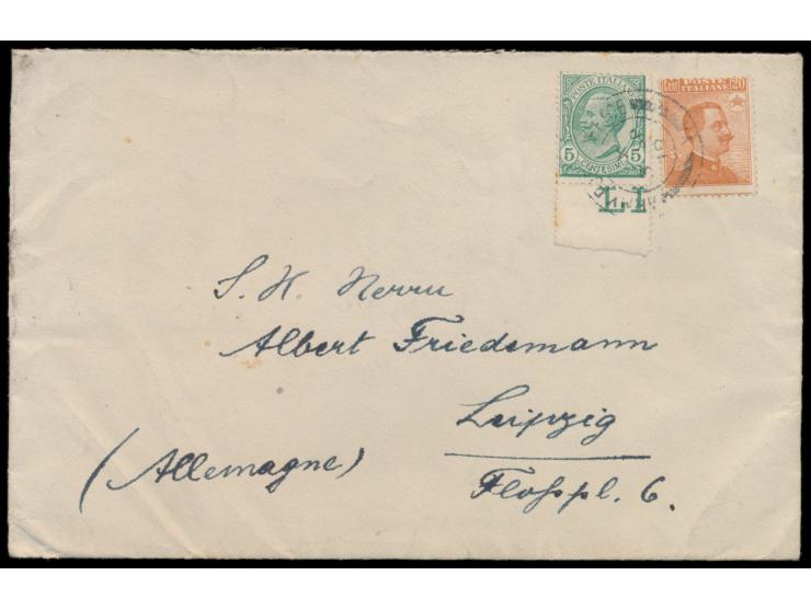 Italien  5 C. und 20 C. auf Brief über das Britische Feldpostamt in Konstantinopel nach Deutschland, Stempel  Army Post Offic