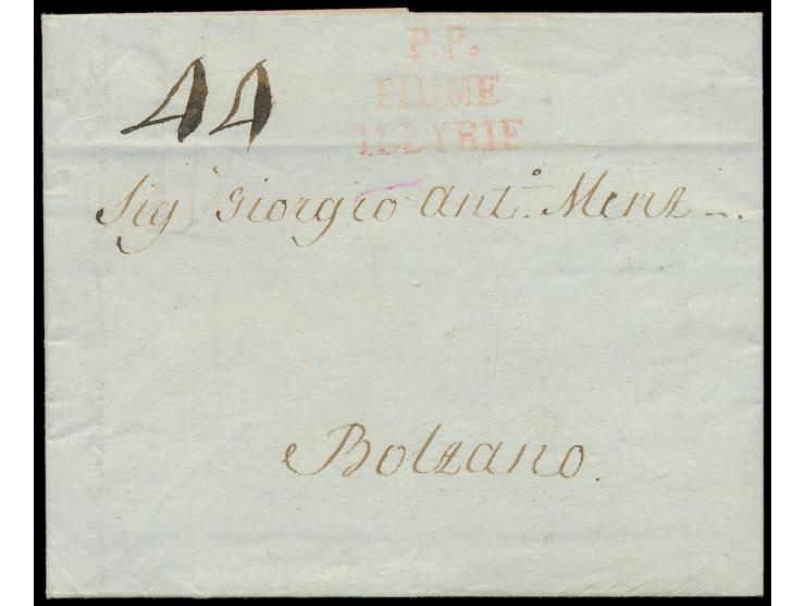 französische Besetzung  (Königreich Italien),   roter L3  P.P. / Fiume / Illyrie  auf Faltbrief mit komplettem Inhalt vom 21.