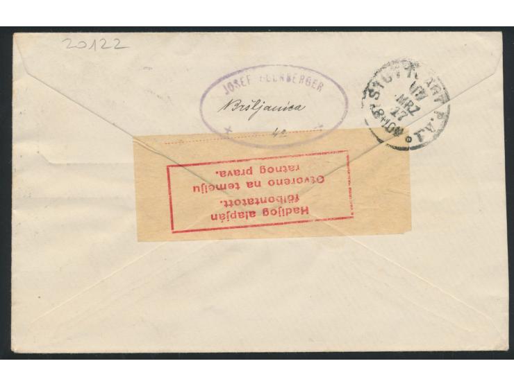 4 x 10 + 2 f Kriegshilfe und Eilmarke 2 f auf  Einschreibbrief  mit seltenem achteckigem Postagenturstempel  Velika Brsljanic