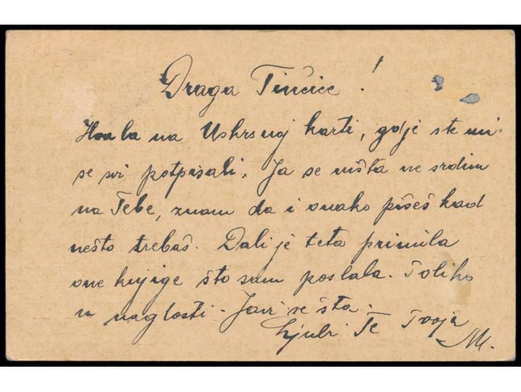 6 f. diagonal halbiert  (als 3 f.) als Portoergänzung (Porto 8 f.) auf 5 f.-Ganzsache (zweisprachiger Vordruck), Stempel  Zag