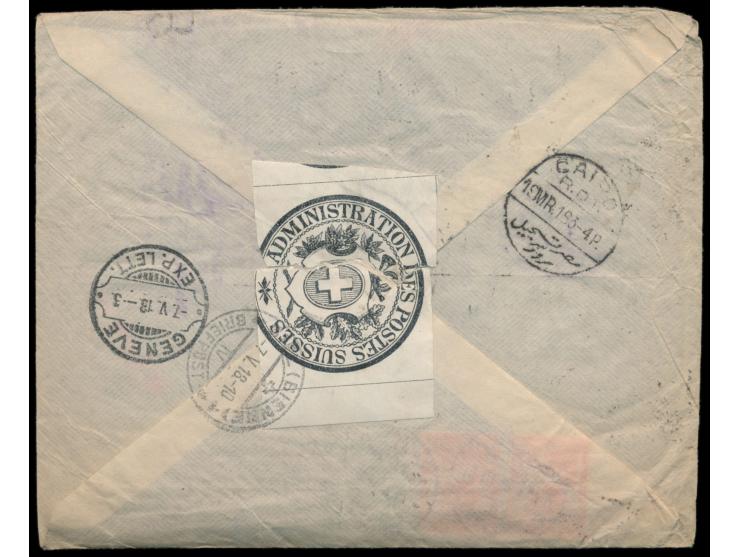 Einschreibbrief  mit Stempel  Dawawin (Cairo)  19.3.18 in die Schweiz, Zensurstempel "Passed Censor B", befördert mit  S.S. K