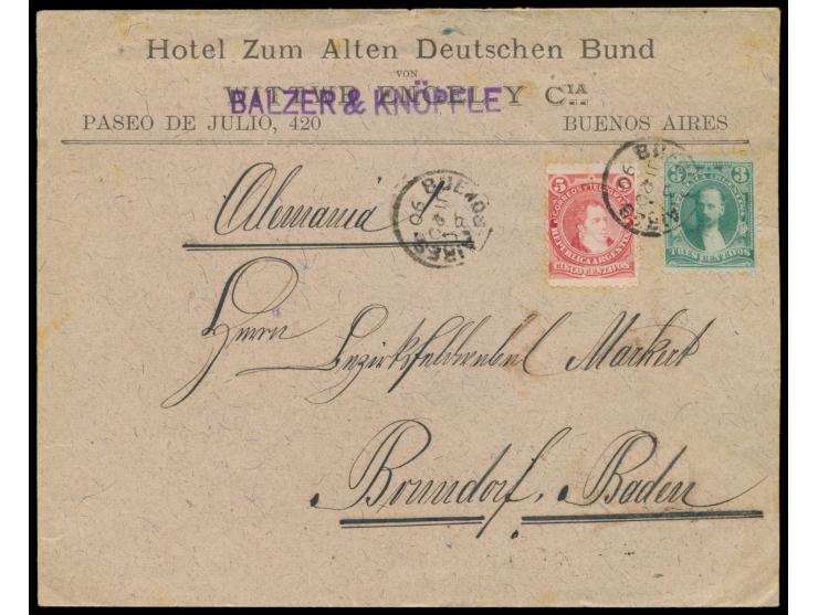 3 C. und 5 C. auf  Anzeigenumschlag  mit rückseitig 17 verschiedenen Firmen und vorderseitigem Absenderzudruck "Hotel Zum Alt