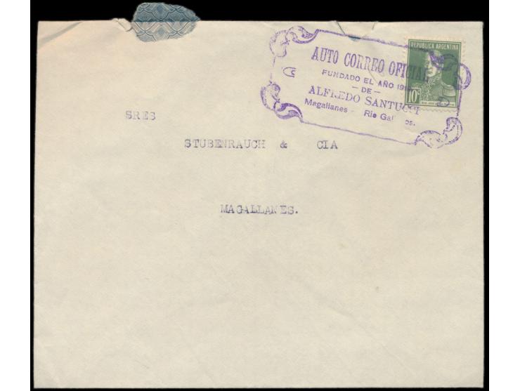 Autopost Rio Gallegos - Magallanes:  10 C. San Martin auf Brief der "Banco Anglo-Sud Americano" in Rio Gallegos nach Magallan