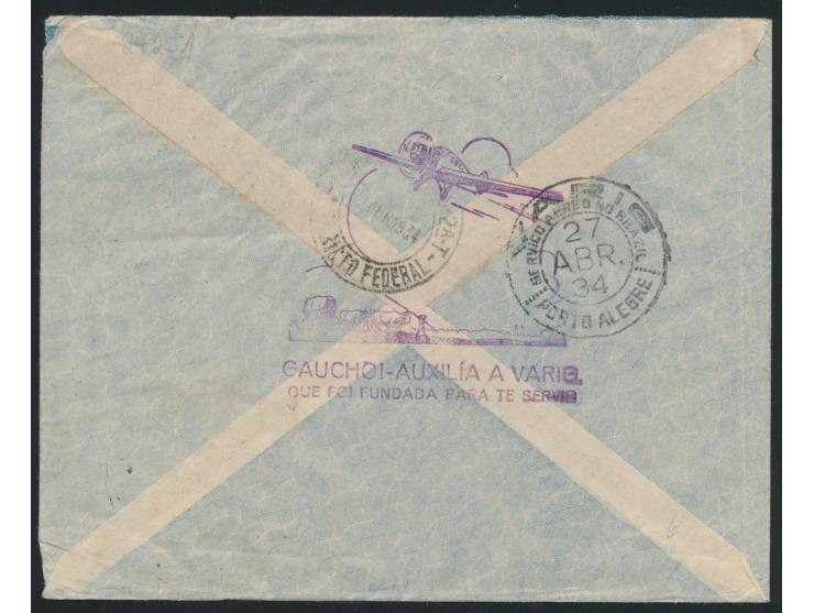 Luftpostbrief  mit  VARIG  von Santa Cruz nach Rio de Janeiro, Frankatur 1200 Reis mit Zwangszuschlagsmarke 100 Reis und 2 x 