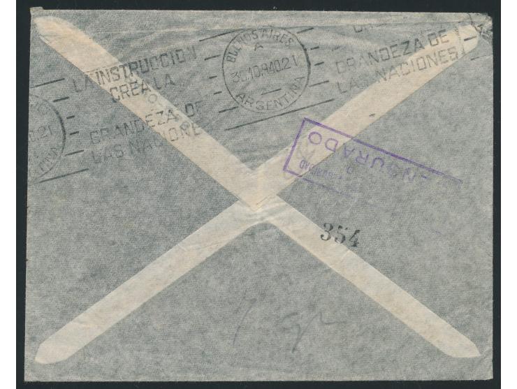 Spanien:  40 C., 1 Pta. und 3 x 4 Pts. auf Luftpostbrief mit L.A.T.I.-Leitvermerk nach Buenos Aires, Stempel  Madrid  18.10.4