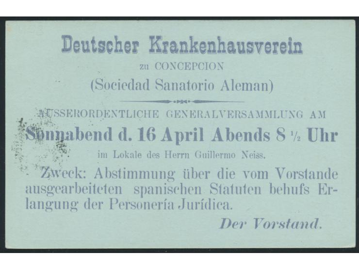 Orts- Ganzsache 1 ct. grün, Stempel Concepcion 1898,  Zudruck Deutscher Krankenhausverein  Generalversammlung, Bedarf
